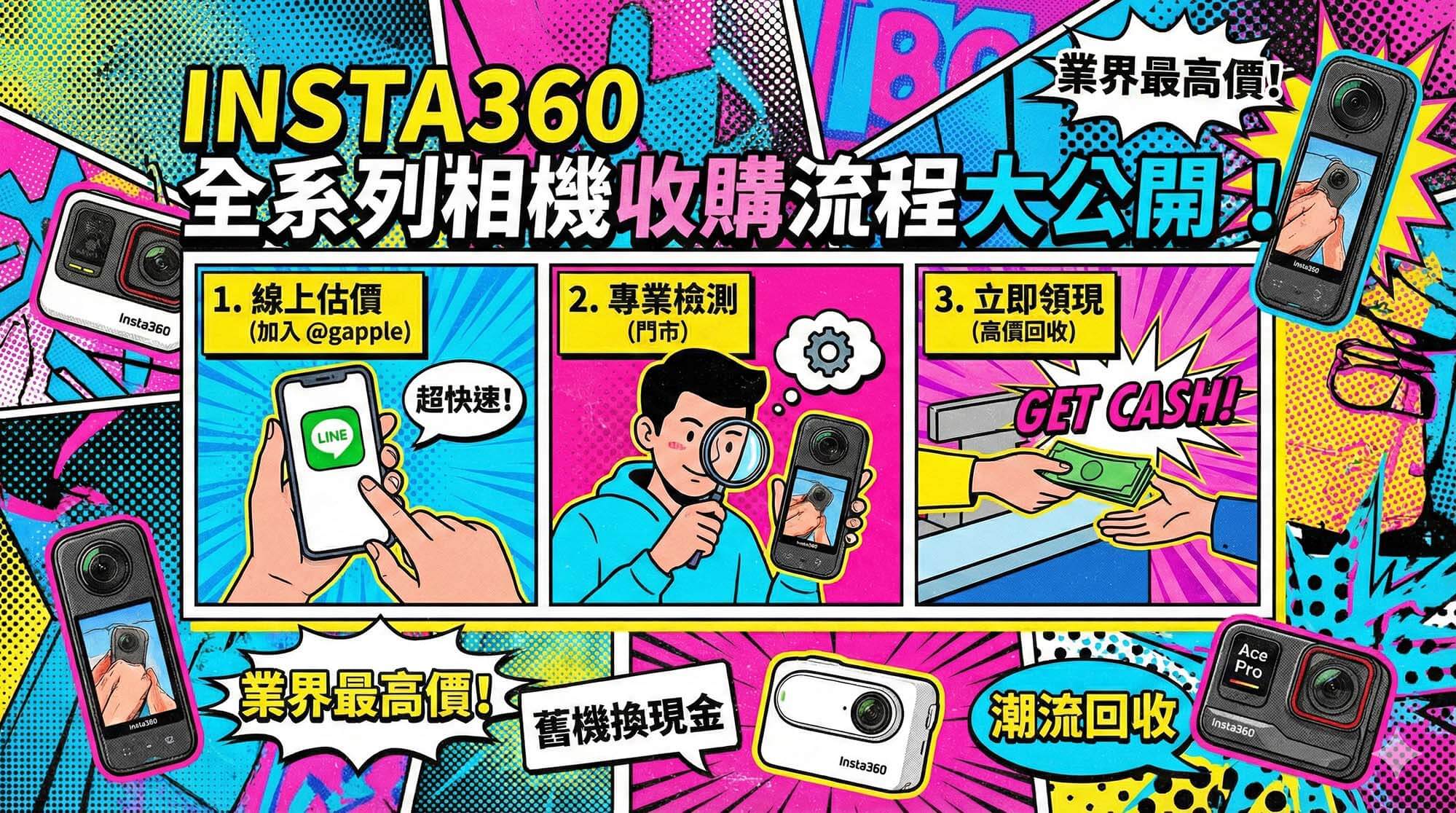 used3c.net Insta360 全系列收購現場估價示意圖 / used3c.net Insta360 full series buyback on-site valuation illustration