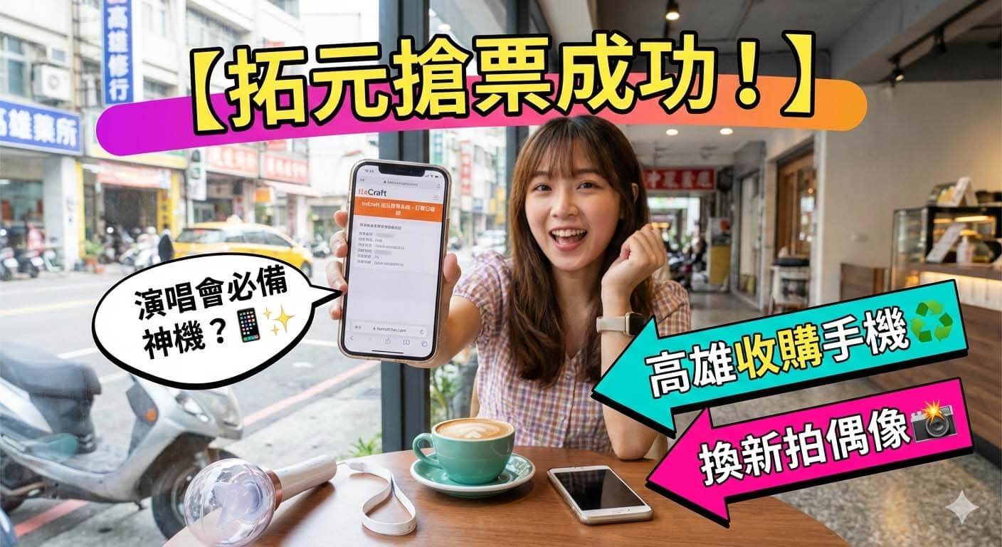 終於在拓元售票系統搶到票？別讓舊手機模糊的畫質毀了演唱會回憶！used3c.net 推薦青蘋果3C 手機收購服務，高雄左營高價回收舊 iPhone、安卓手機。現場估價換現金，立即升級長焦鏡頭神機！